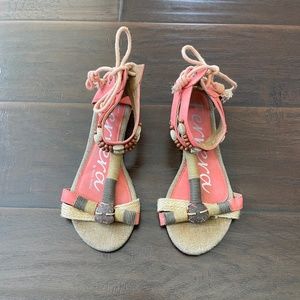 Henry Ferrera Women's Gladiator Leather Sandals Coral Peach Back Tie Sz 5